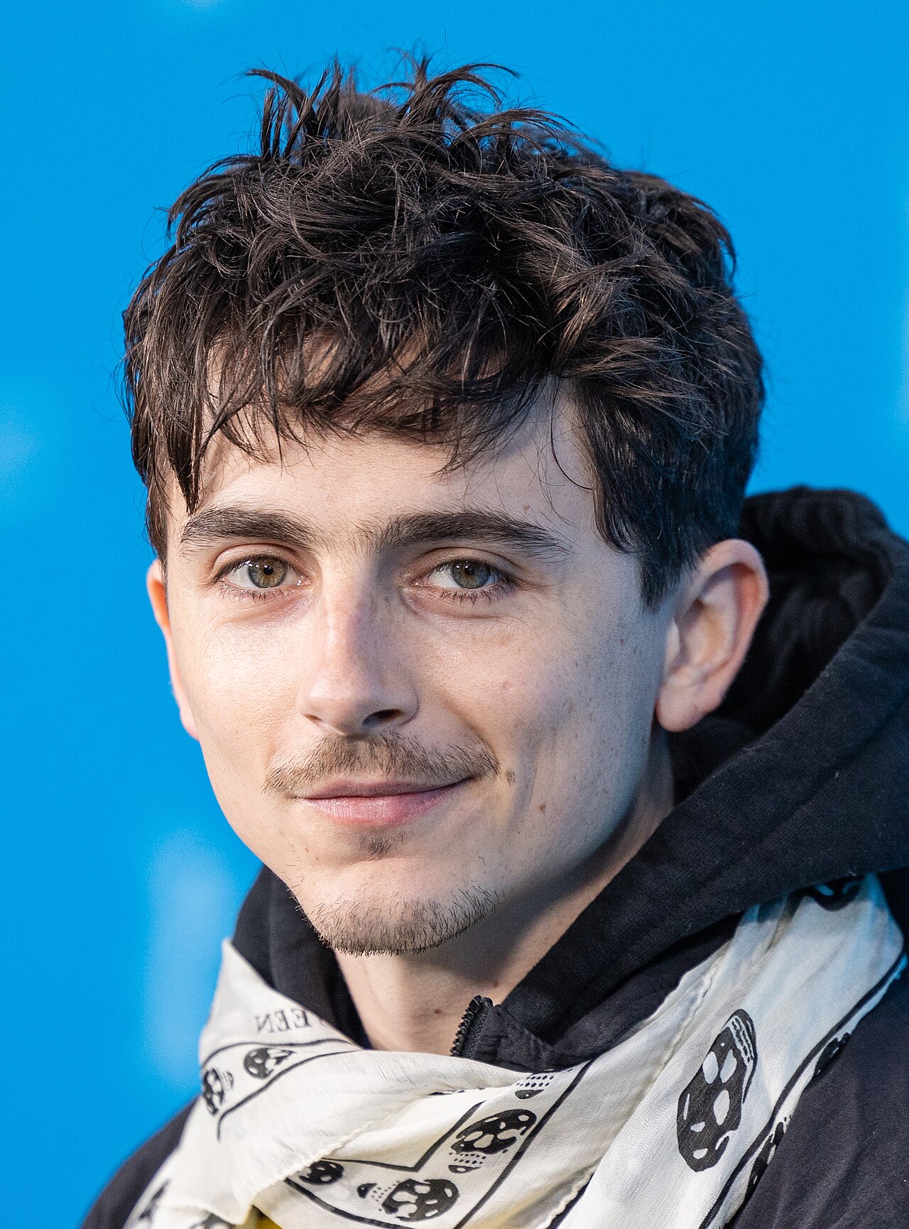 Stylized portrait illustration of Timothée Chalamet against a cinematic spotlight backdrop representing his best movies ranked